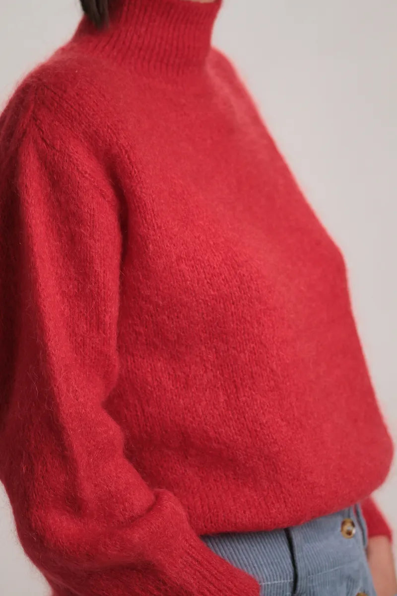 Pull Stefany mohair rouge col cheminée