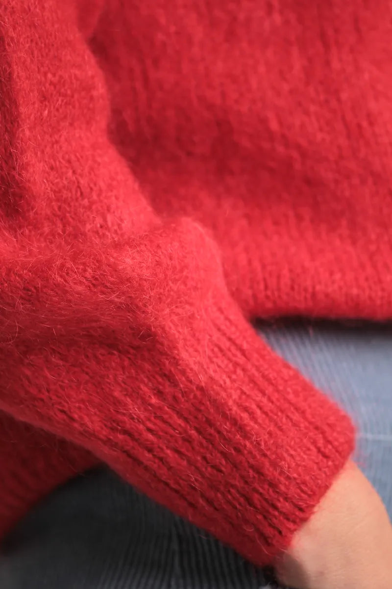 Pull Stefany mohair rouge col cheminée