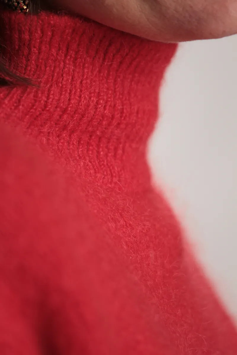 Pull Stefany mohair rouge col cheminée