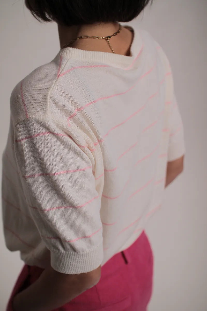 Gilet Marie manche courte rayé Rose