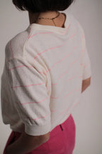 Gilet Marie manche courte rayé Rose