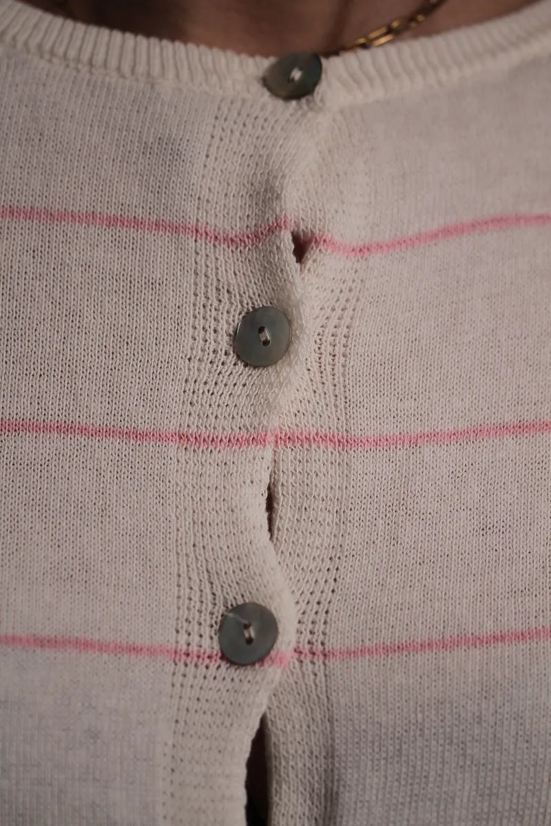 Gilet Marie manche courte rayé Rose