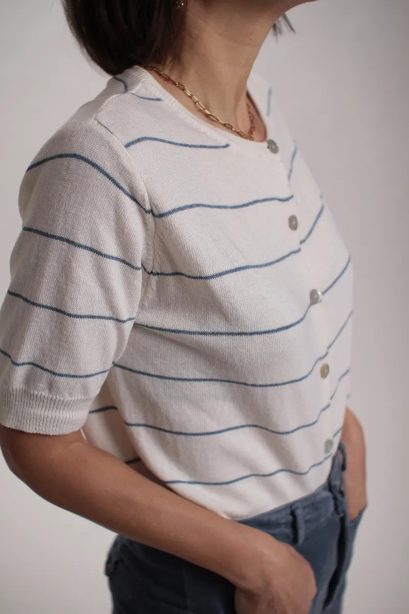 Gilet Marie manche courte rayé Bleu Jeans