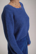 Pull Marion dos en V Bleu royal