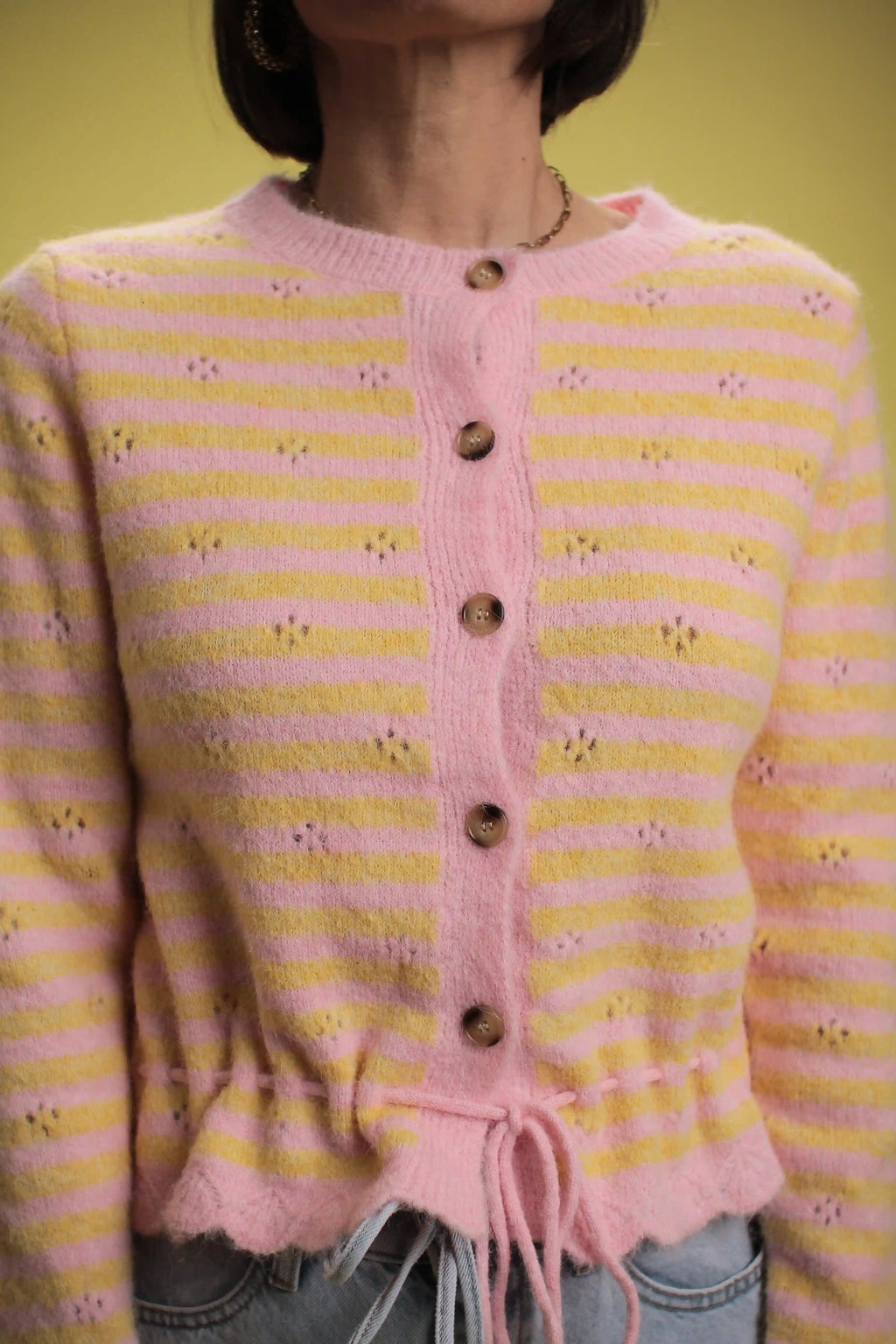 Gilet Kitty Rayé Rose/Jaune