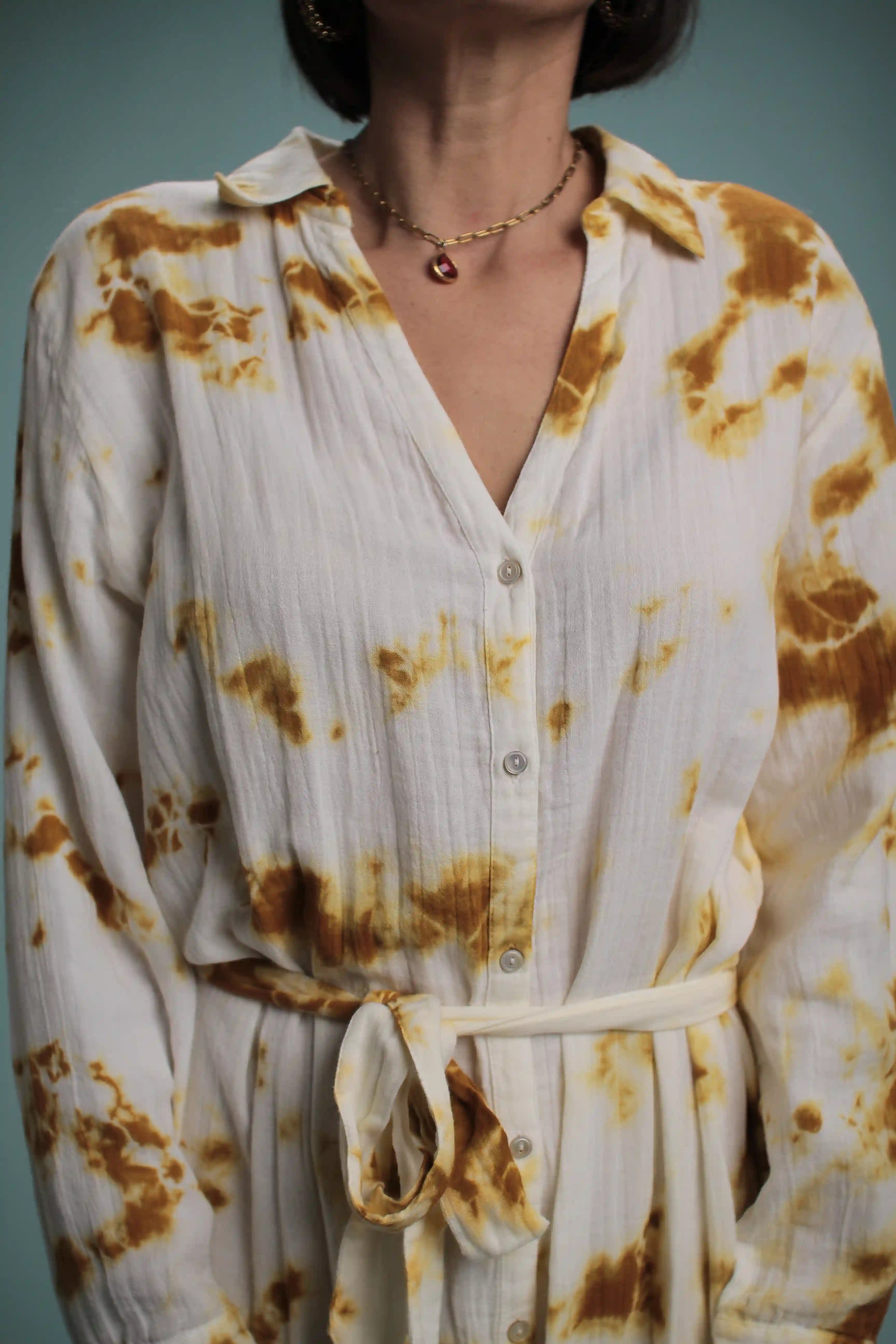 Robe Chennai blanc moutarde