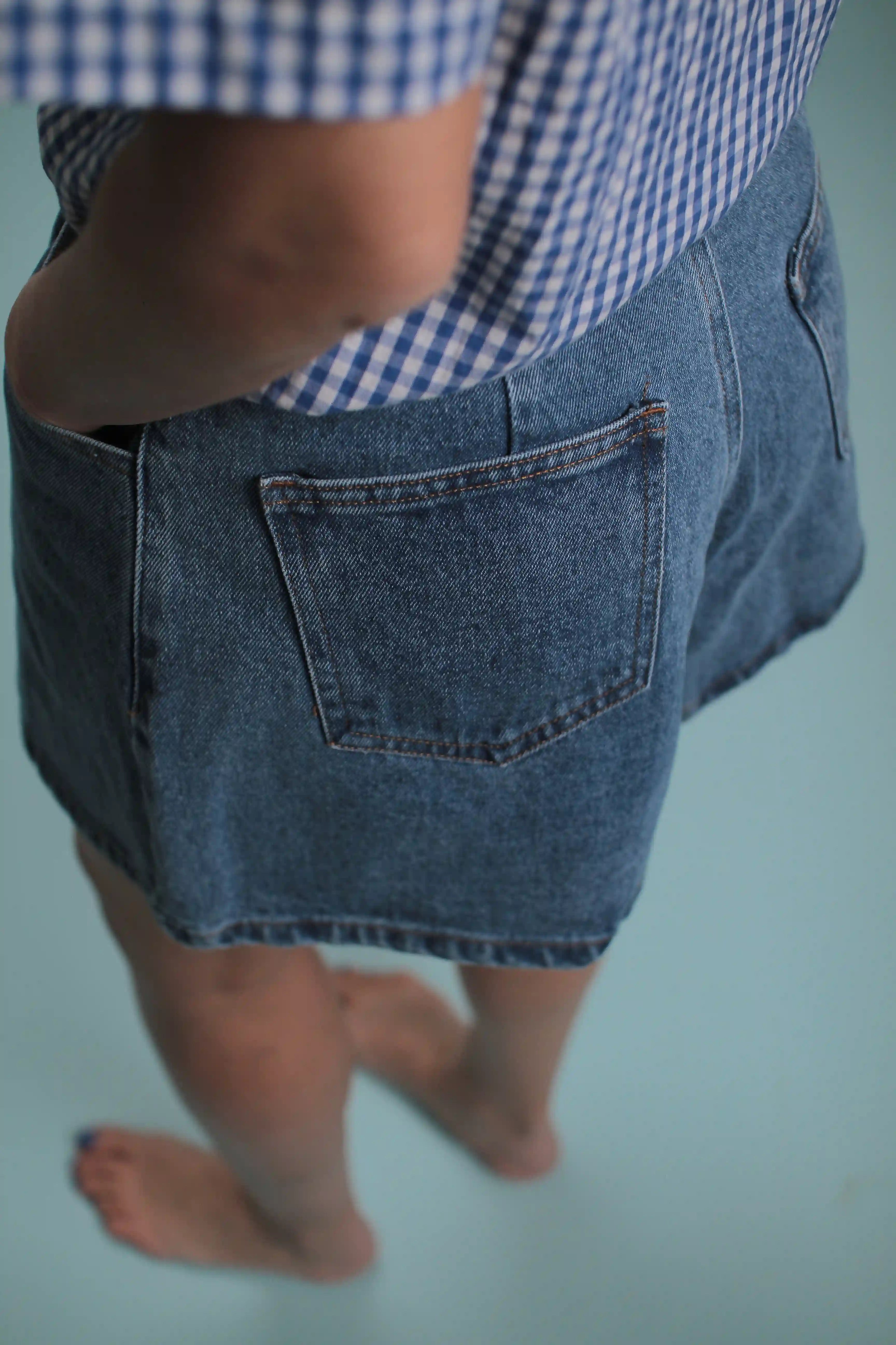Short Denim Bleu à pinces