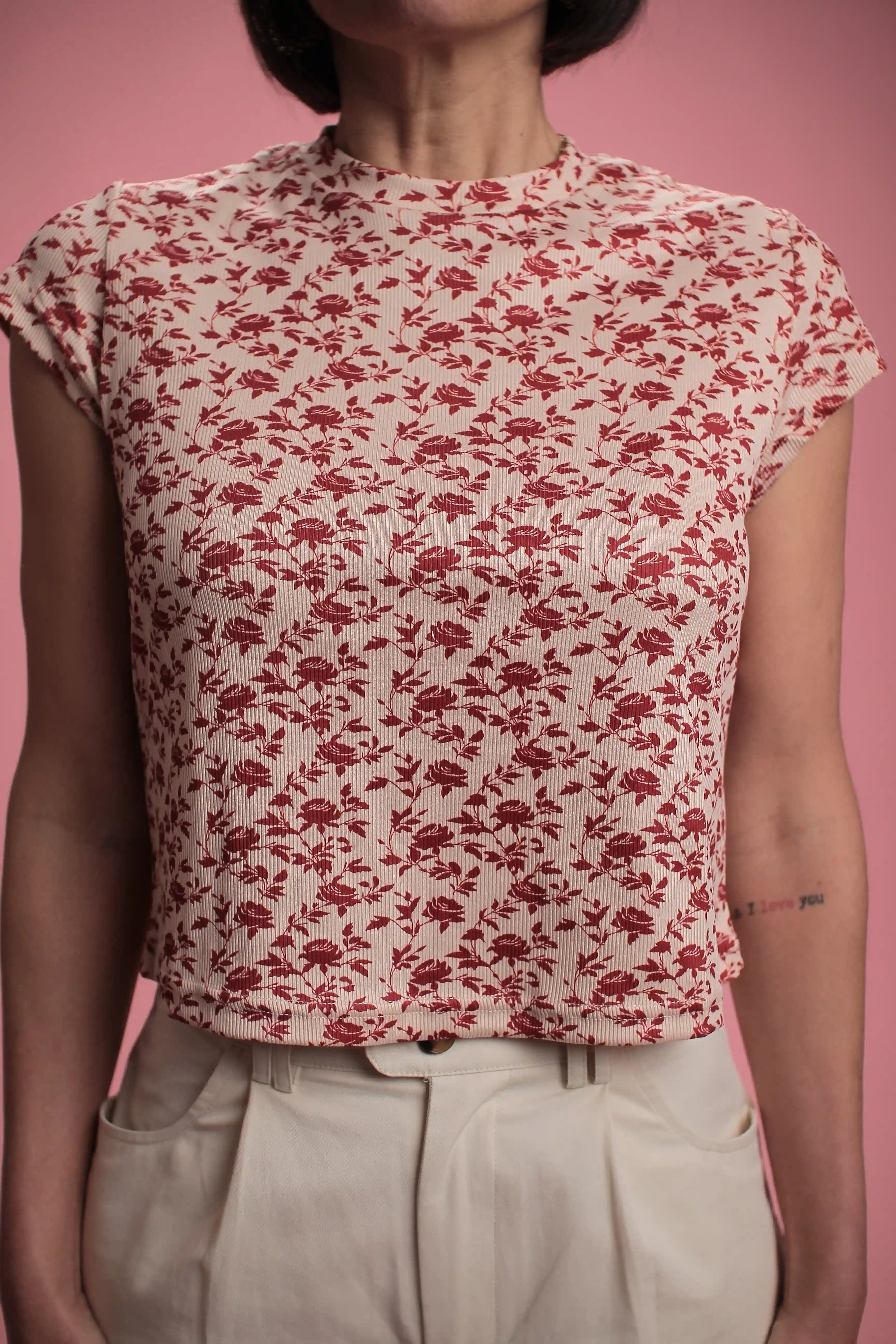 T-shirt Regina beige/rouge