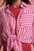 Chemise Gas manches longues coton rayée rose/rouge