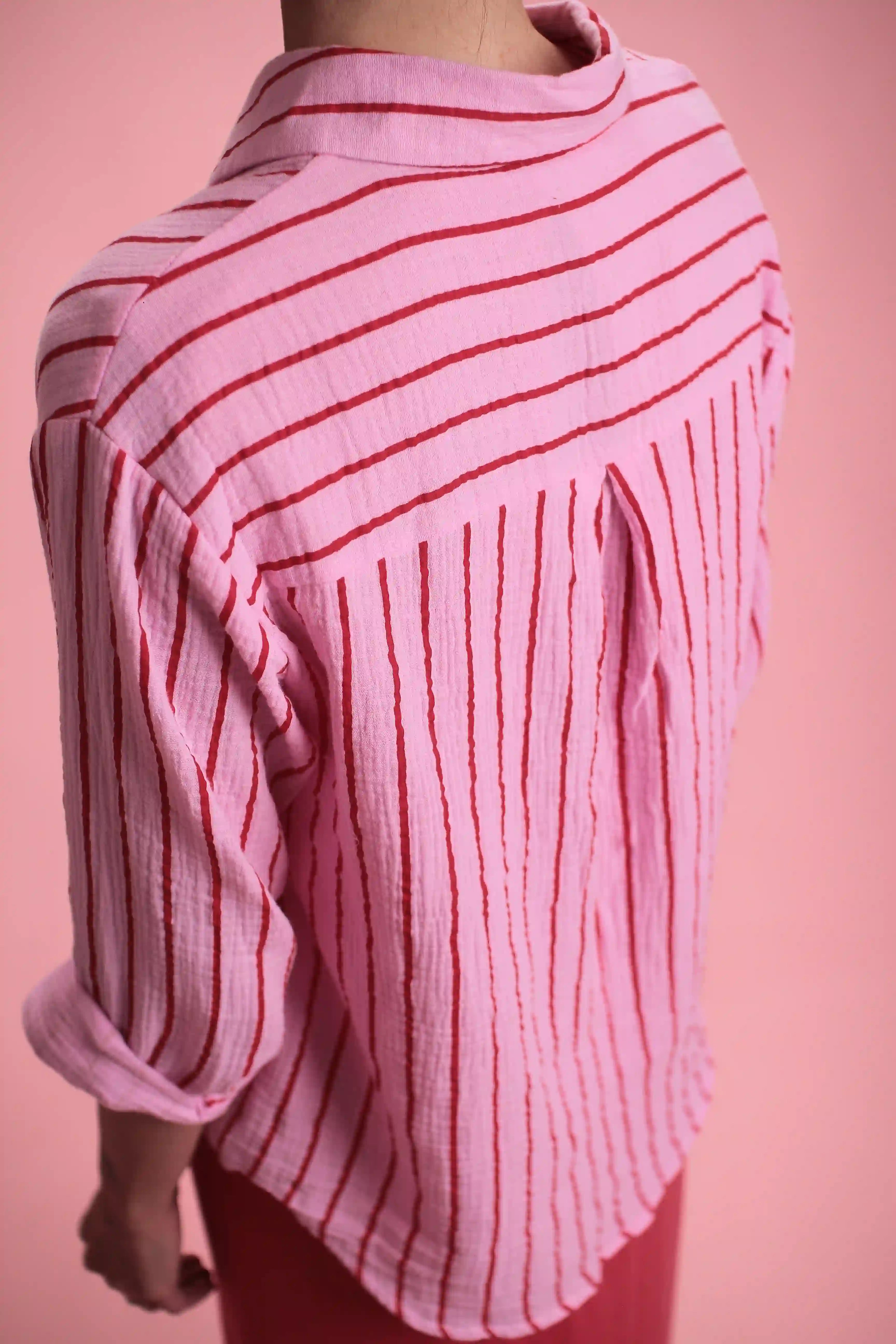 Chemise Gas manches longues coton rayée rose/rouge