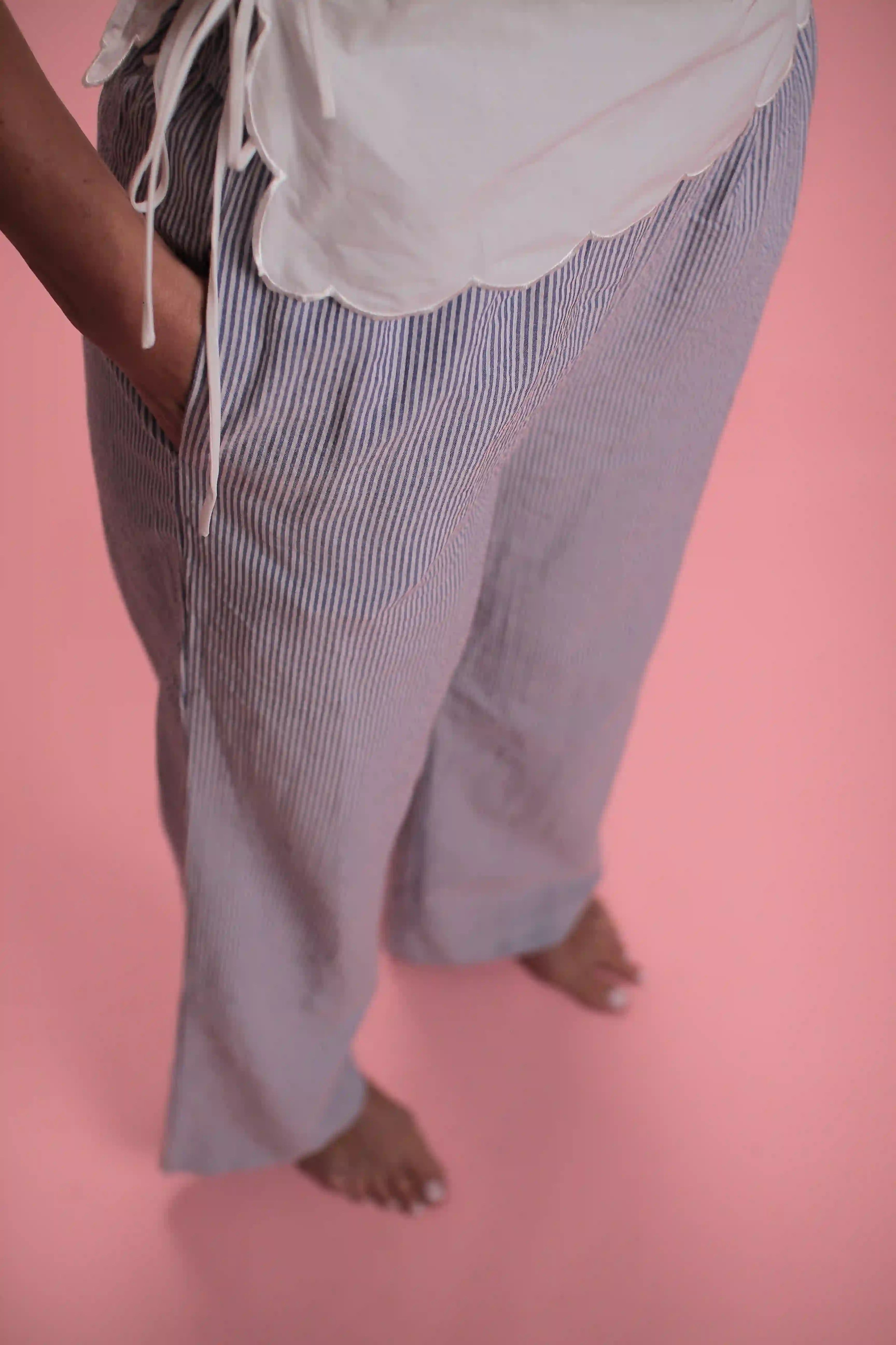 Pantalon Amadeus rayé bleu/blanc