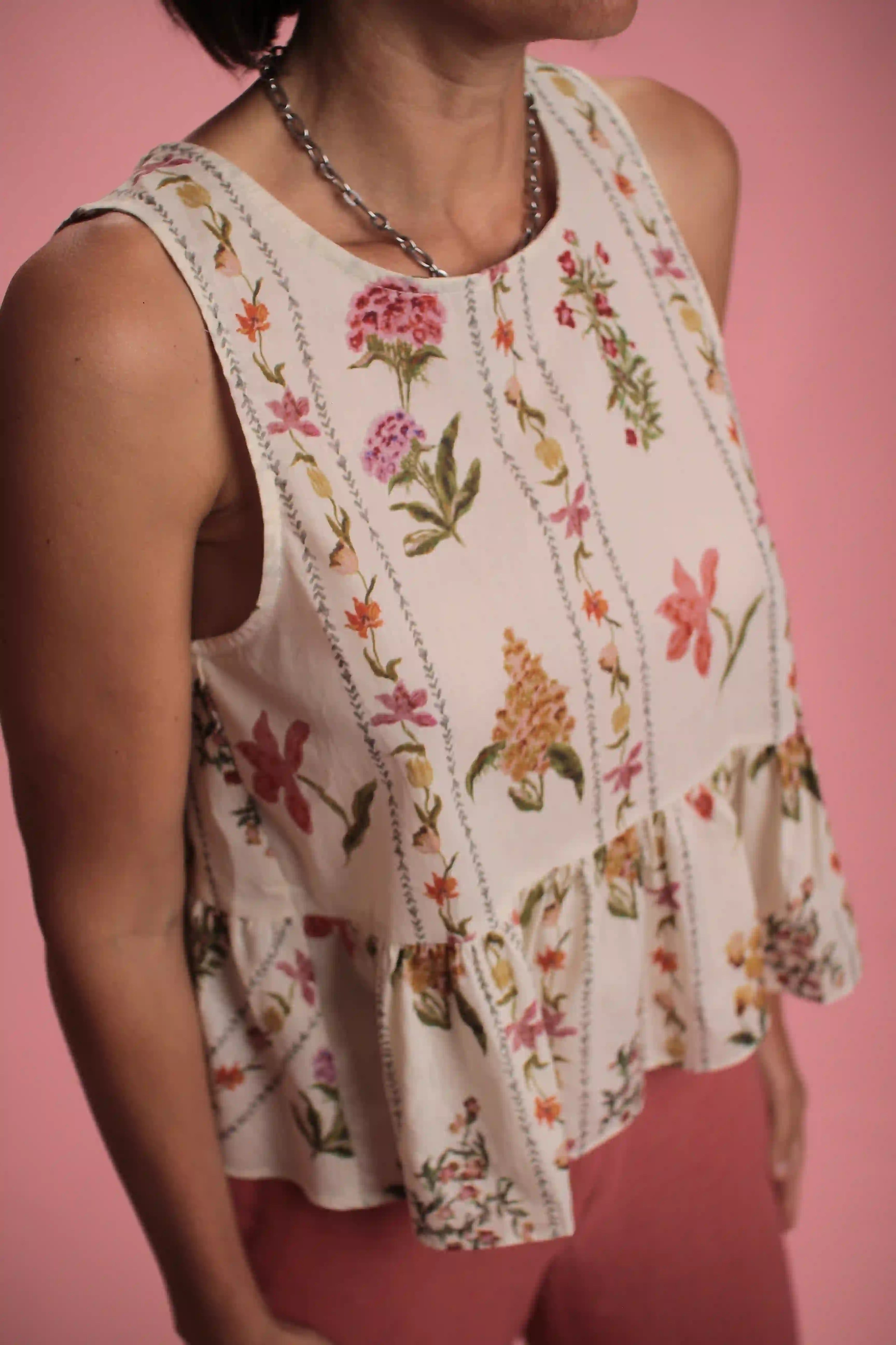 Top "bloom" coton volant fleuri
