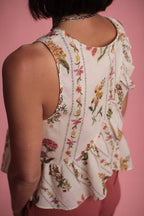 Top "bloom" coton volant fleuri
