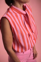 Chemise Gulf sans manche rayée rose/rouge