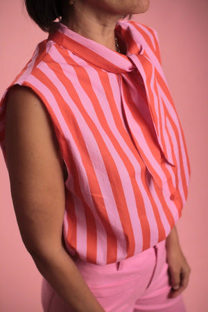 Chemise Gulf sans manche rayée rose/rouge