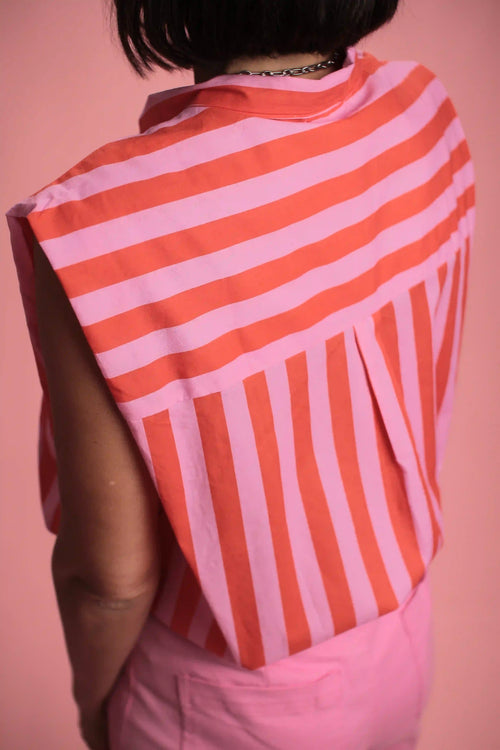 Chemise Gulf sans manche rayée rose/rouge