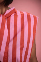 Chemise Gulf sans manche rayée rose/rouge