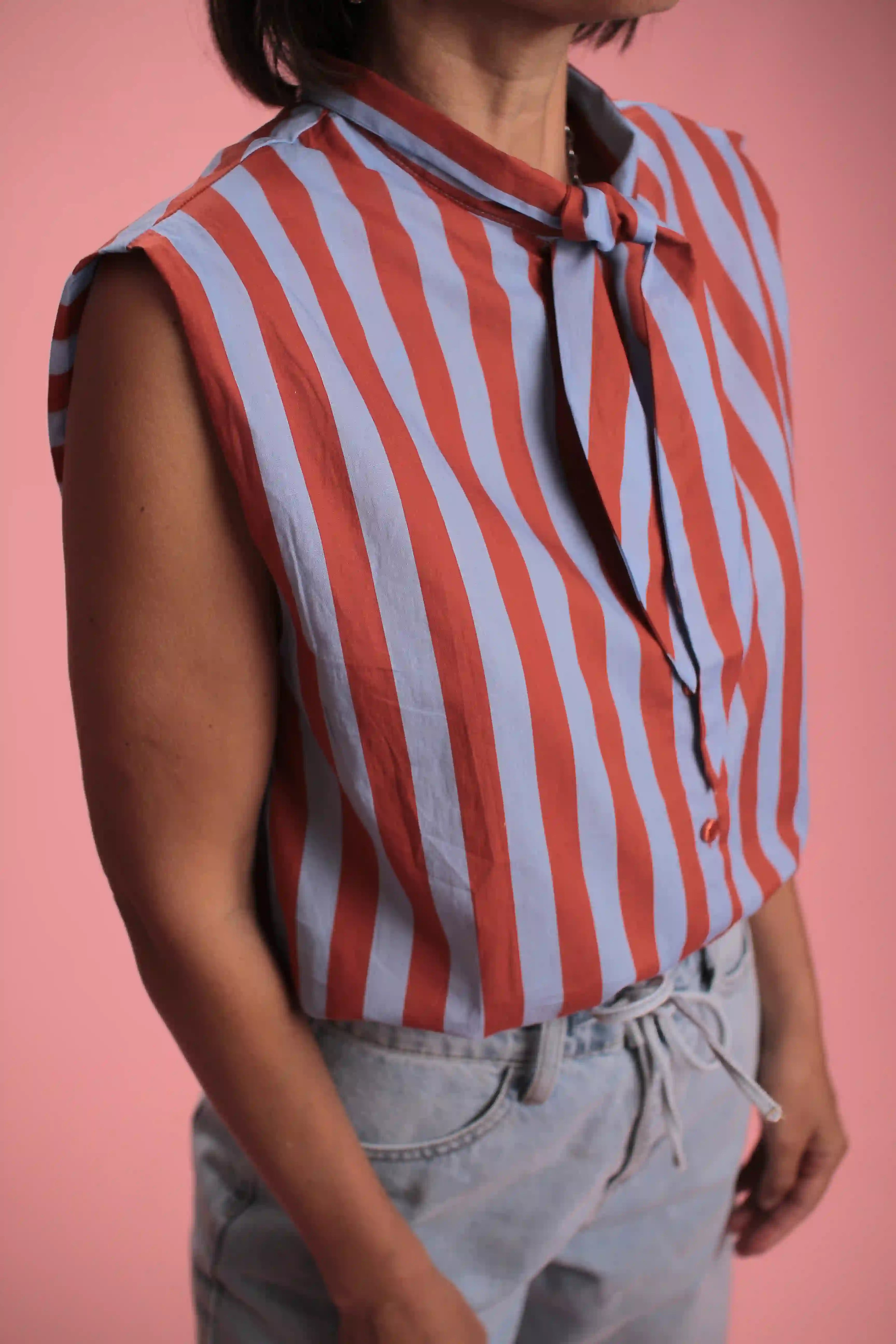 Chemise Gulf sans manche rayée bleu/rouge