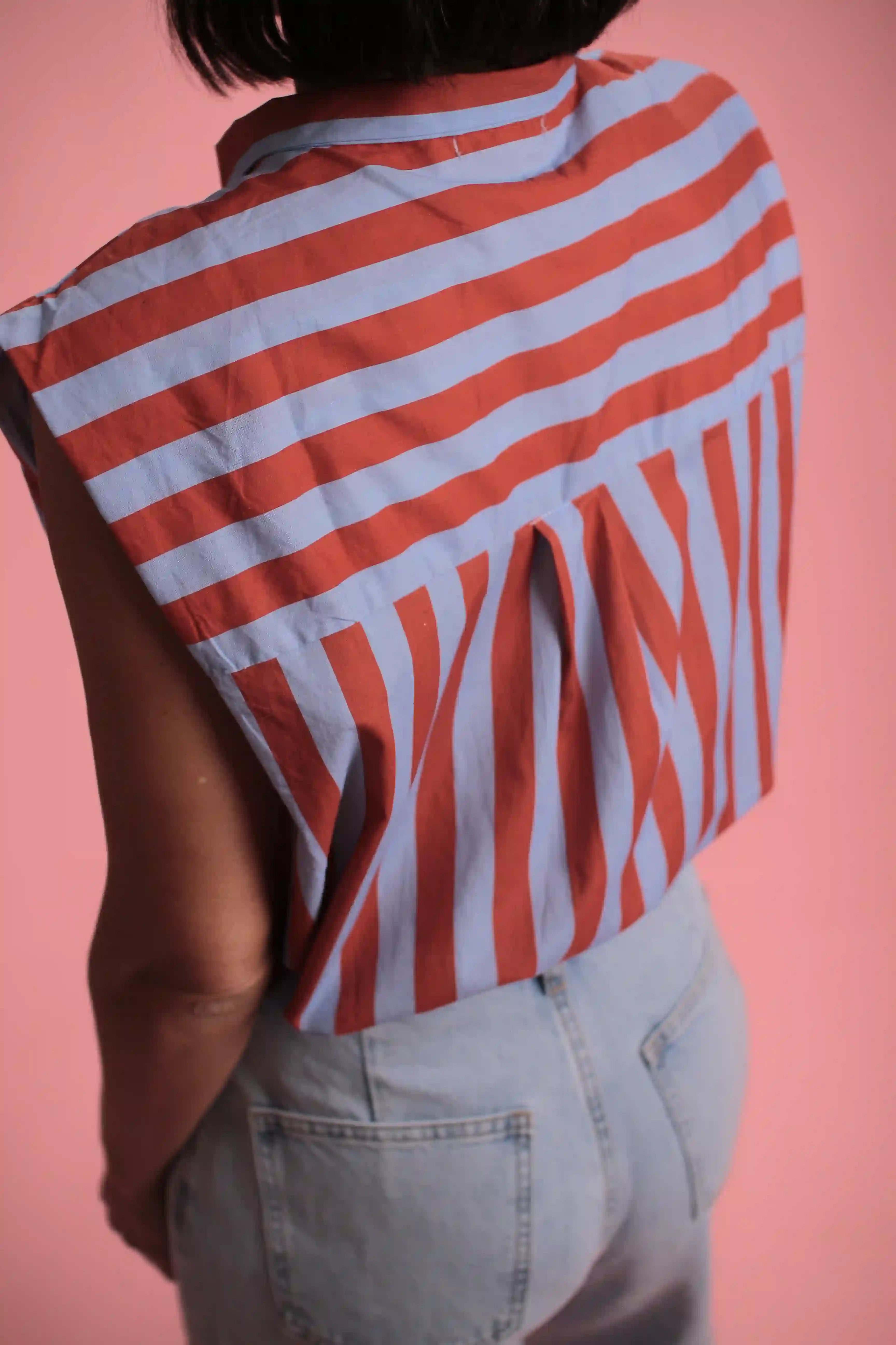 Chemise Gulf sans manche rayée bleu/rouge