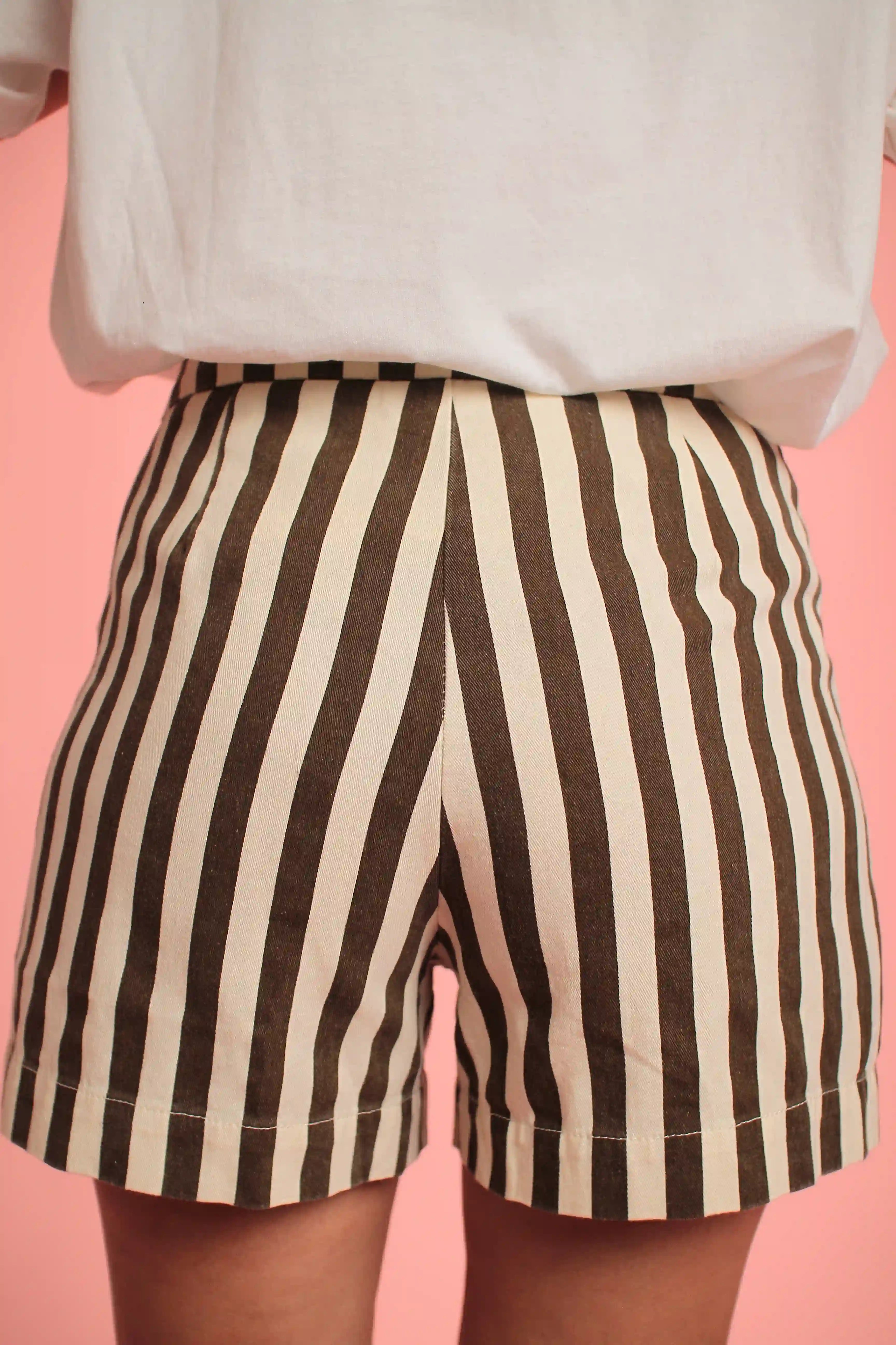 Short Hana Coton Rayée kaki/blanc