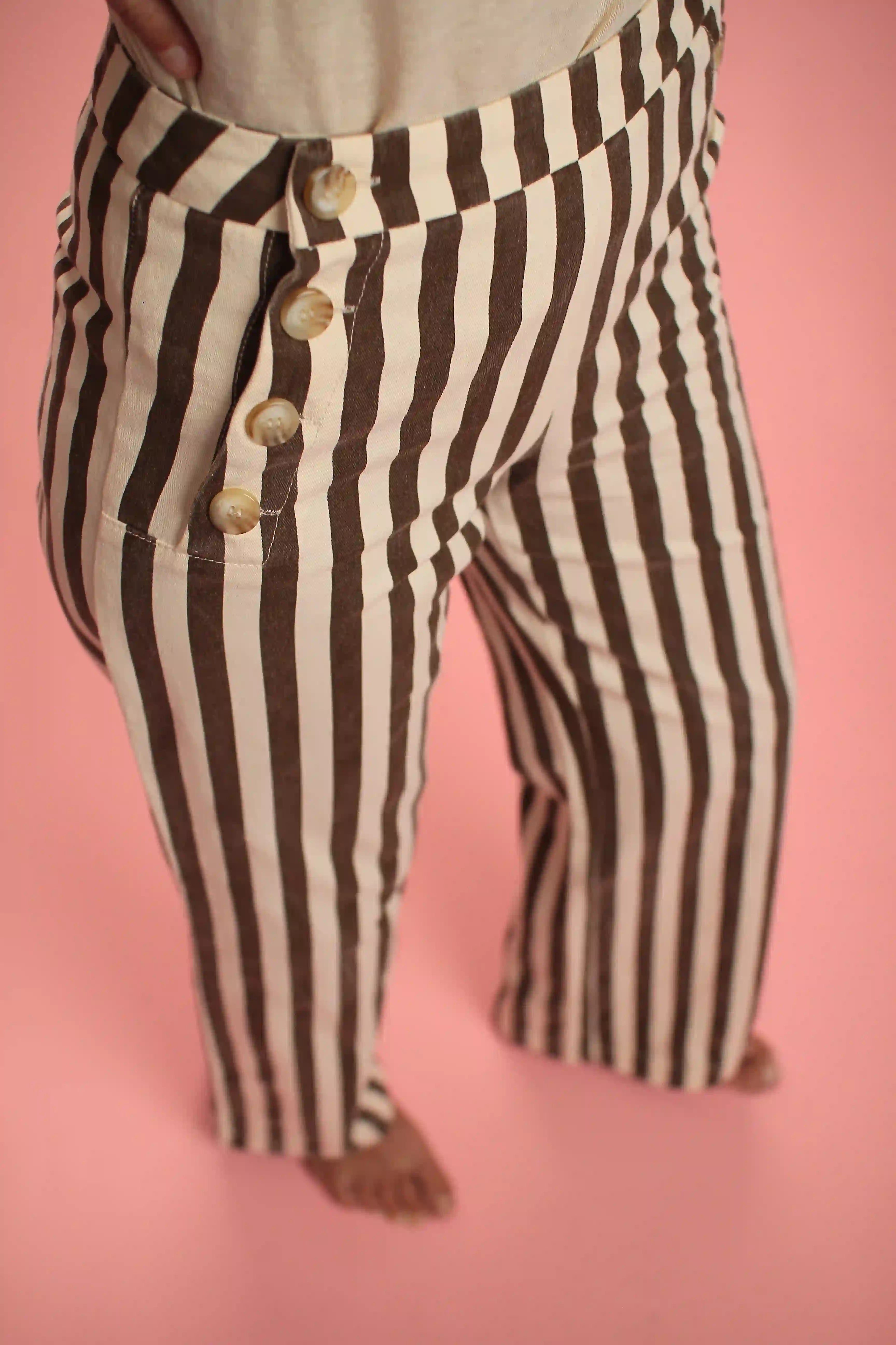 Pantalon Hana Coton Rayée chocolat/blanc