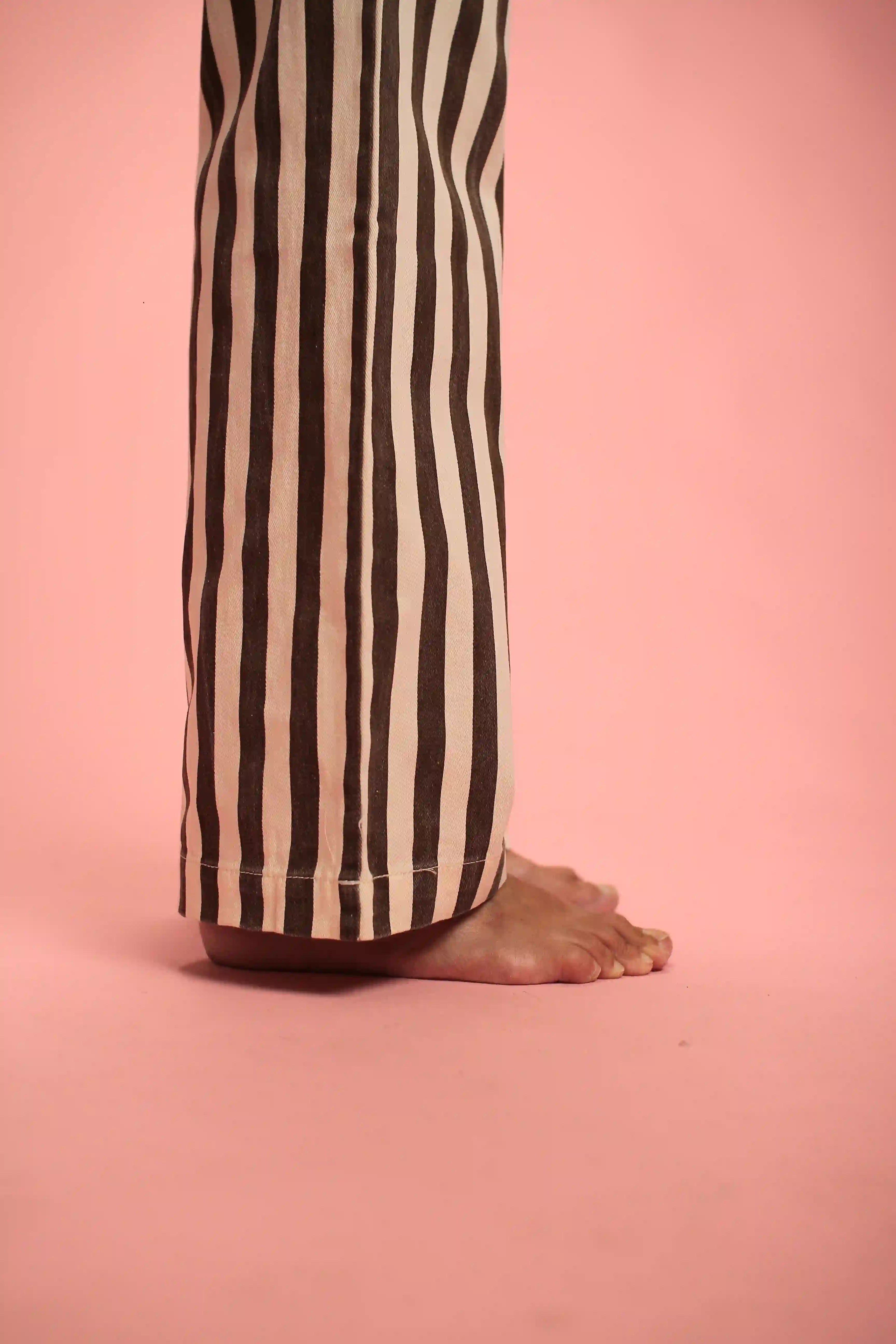 Pantalon Hana Coton Rayée chocolat/blanc