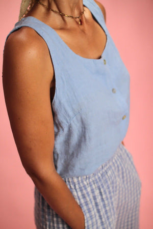 Top Aurore bleu en lin