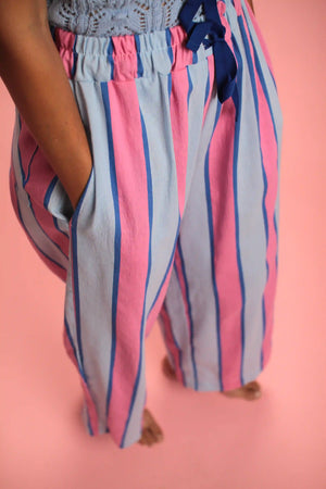 Pantalon Betty rayé rose/bleu