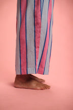 Pantalon Betty rayé rose/bleu