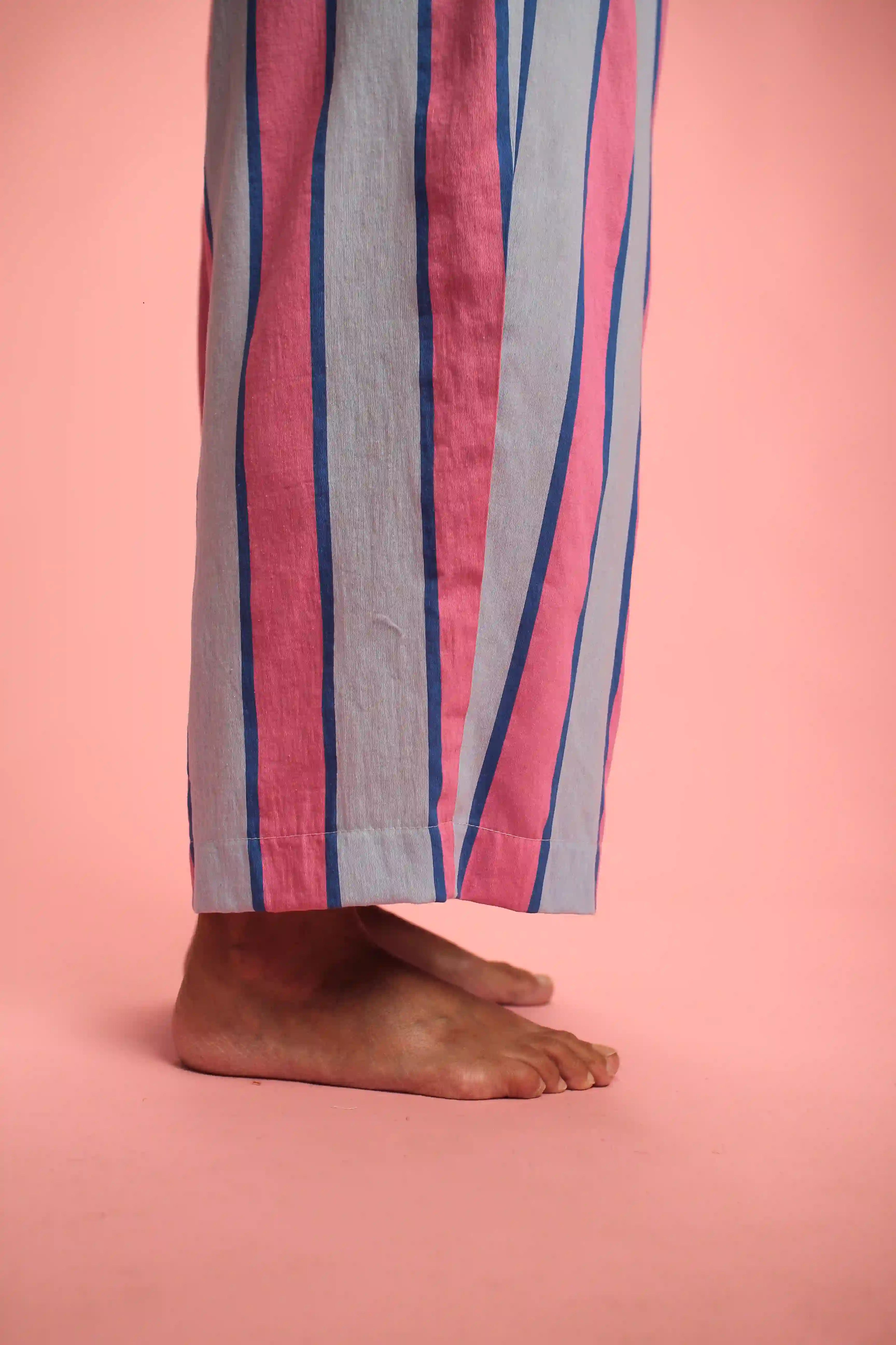 Pantalon Betty rayé rose/bleu