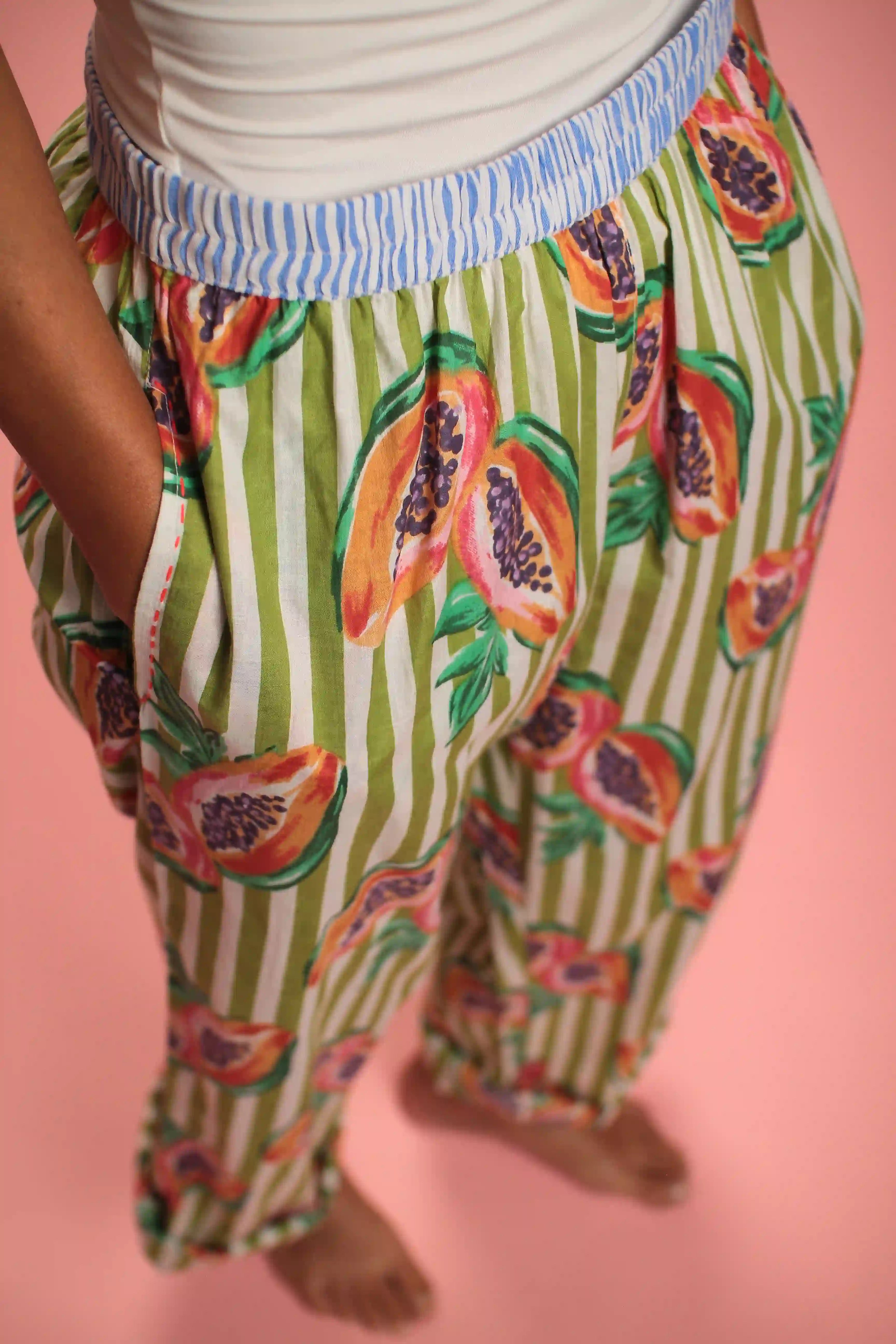 Pantalon Papaya Rayé Vert/Blanc