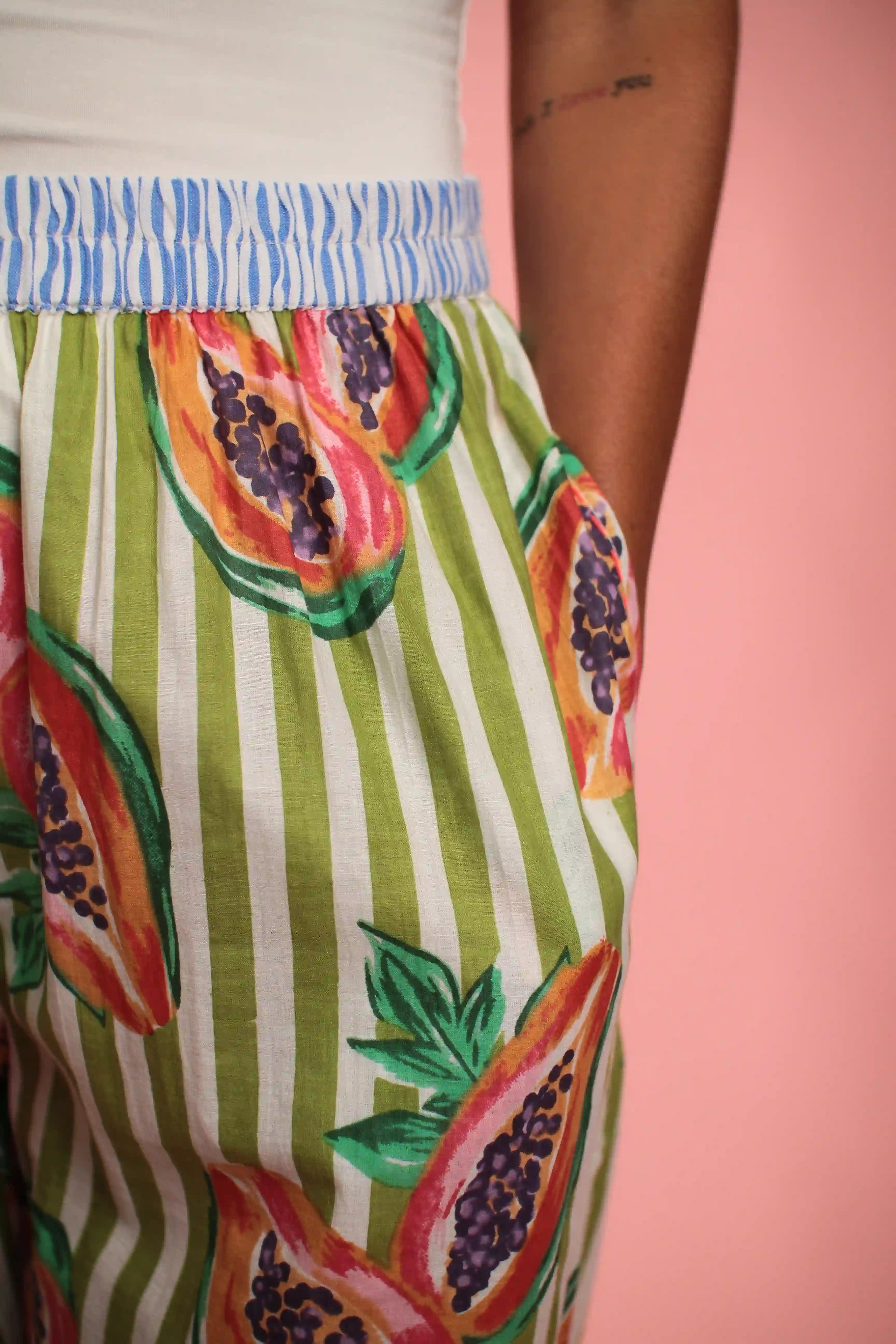 Pantalon Papaya Rayé Vert/Blanc