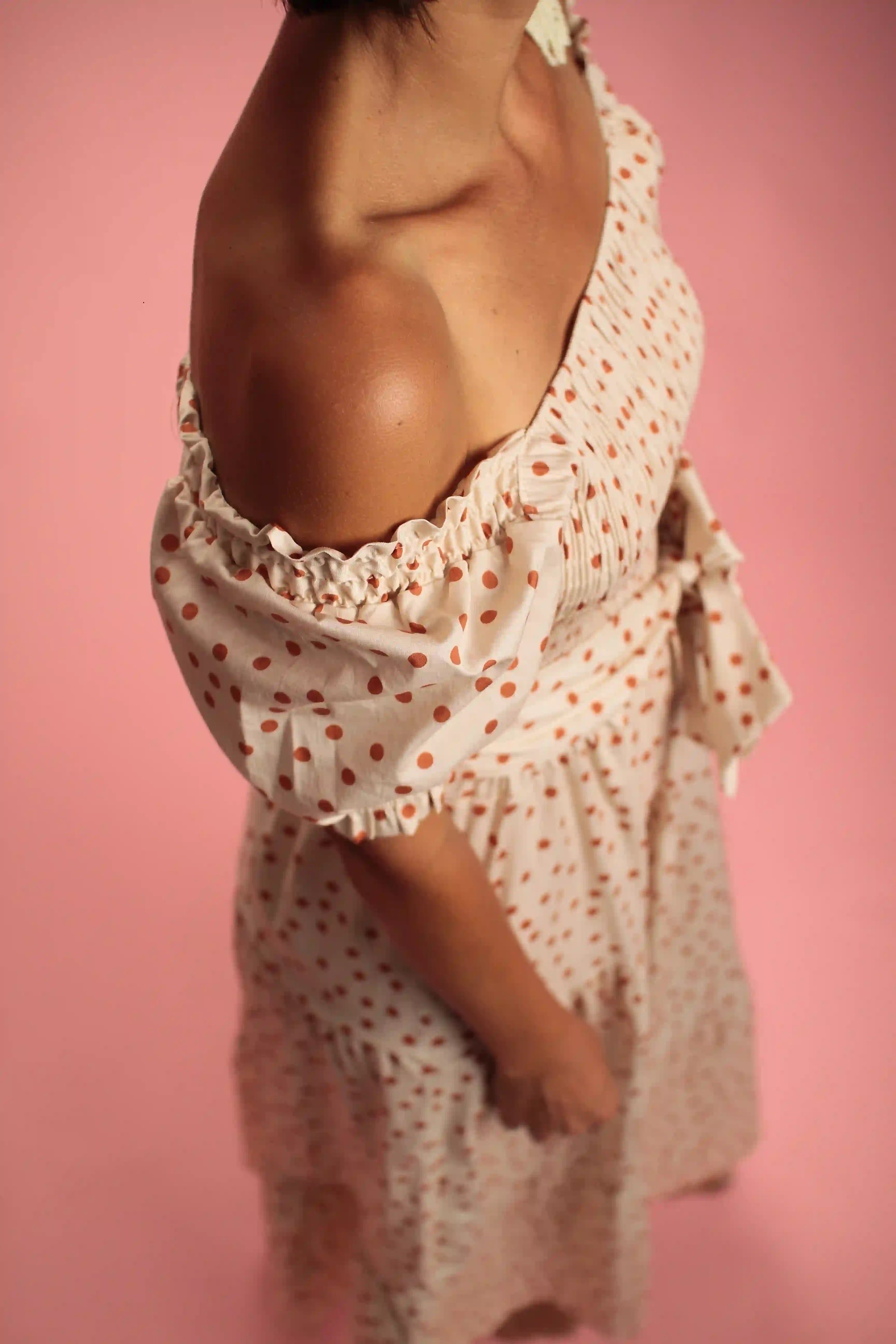 Robe Sylvia beige à pois