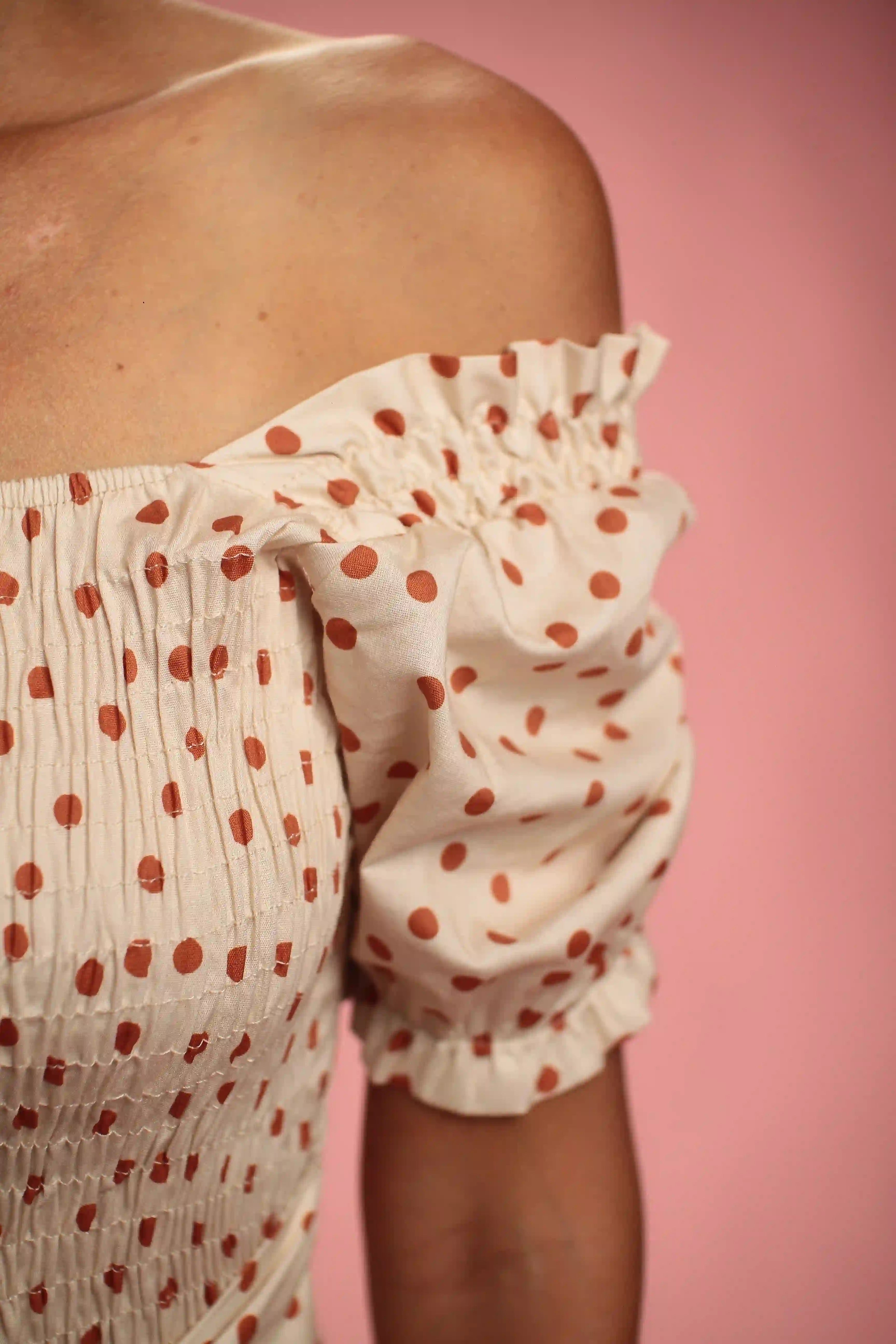 Robe Sylvia beige à pois