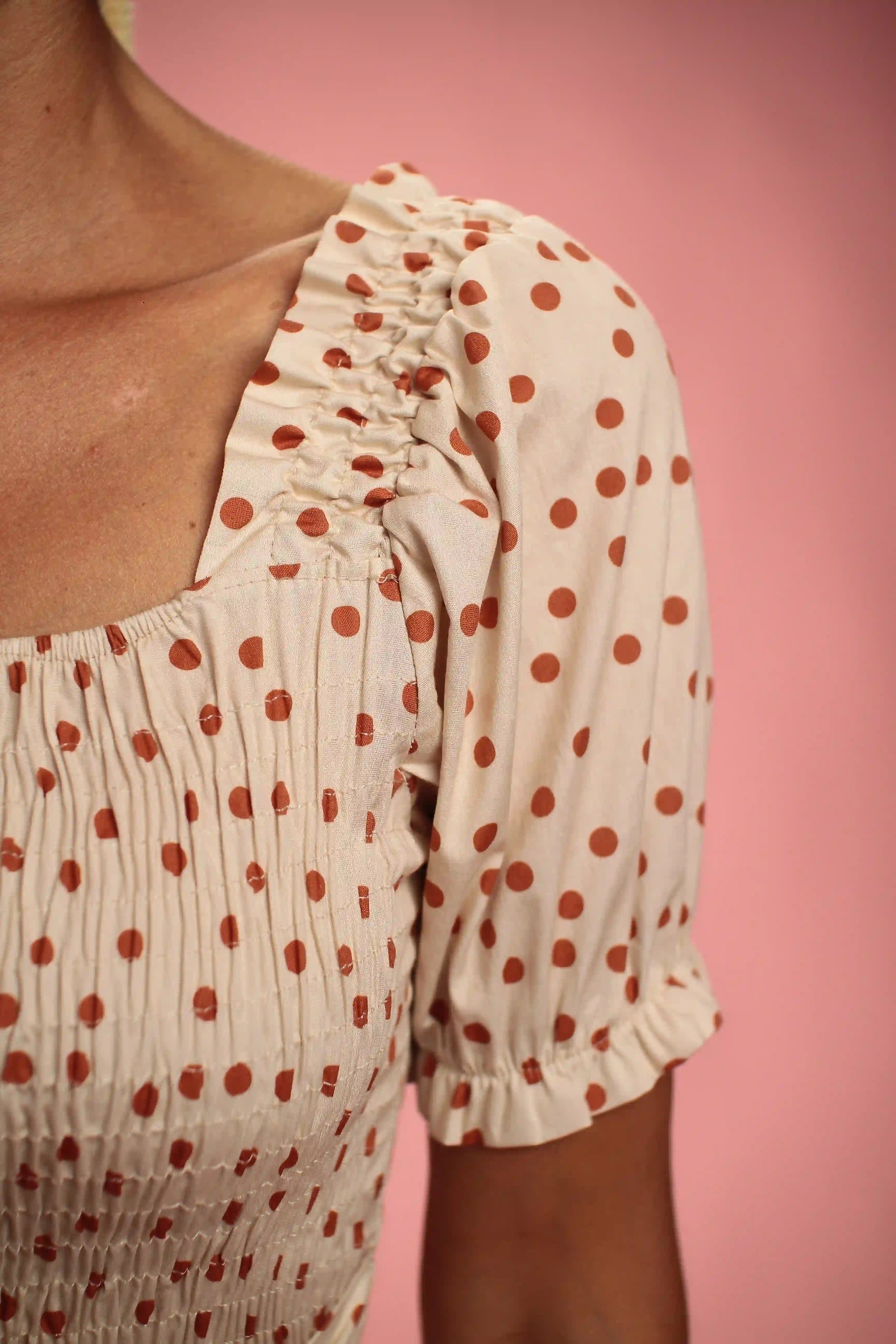 Robe Sylvia beige à pois