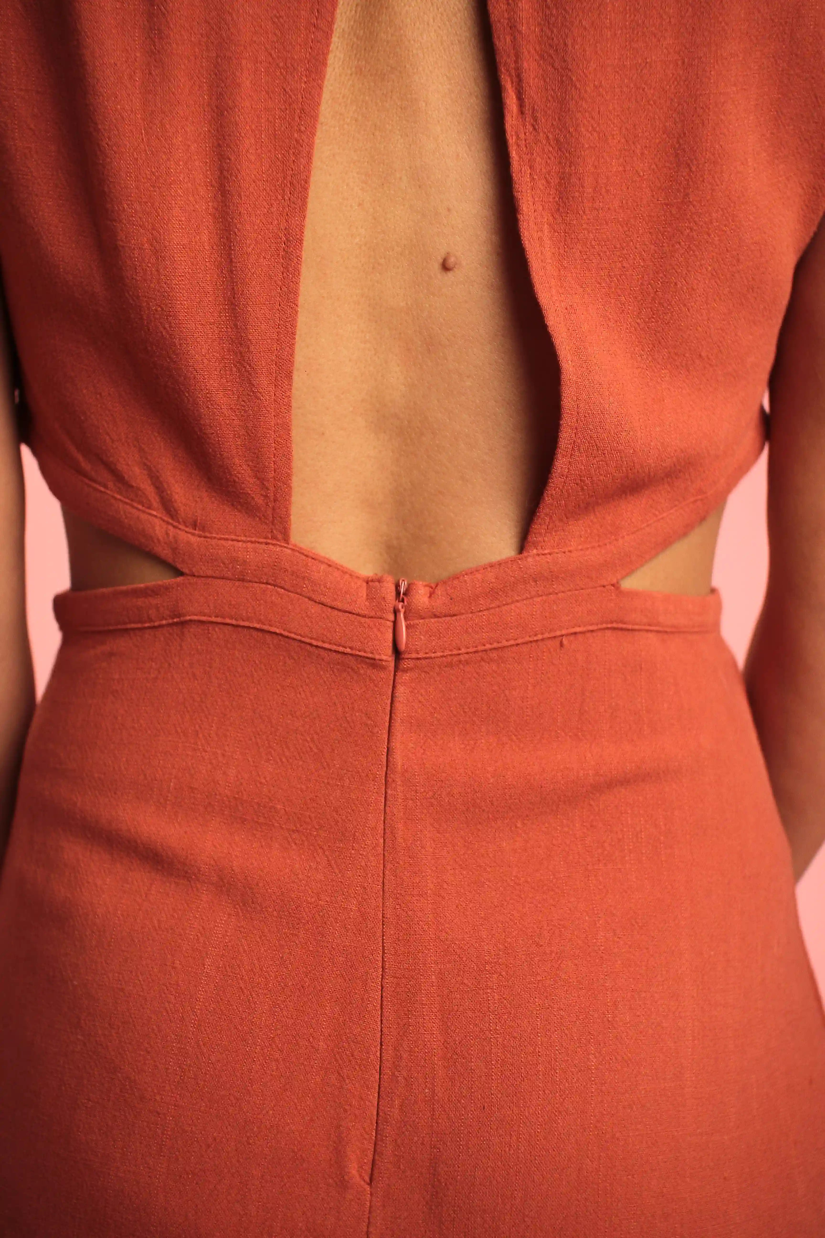 Robe Monica brique lin viscose