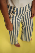 Pantalon Hana Coton Rayée Beige/Jeans
