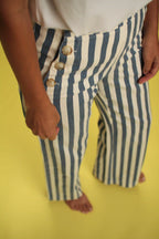 Pantalon Hana Coton Rayée Beige/Jeans