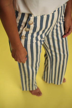Pantalon Hana Coton Rayée Beige/Jeans