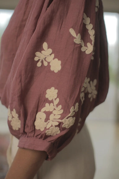 Blouse Carmen coton Bordeaux