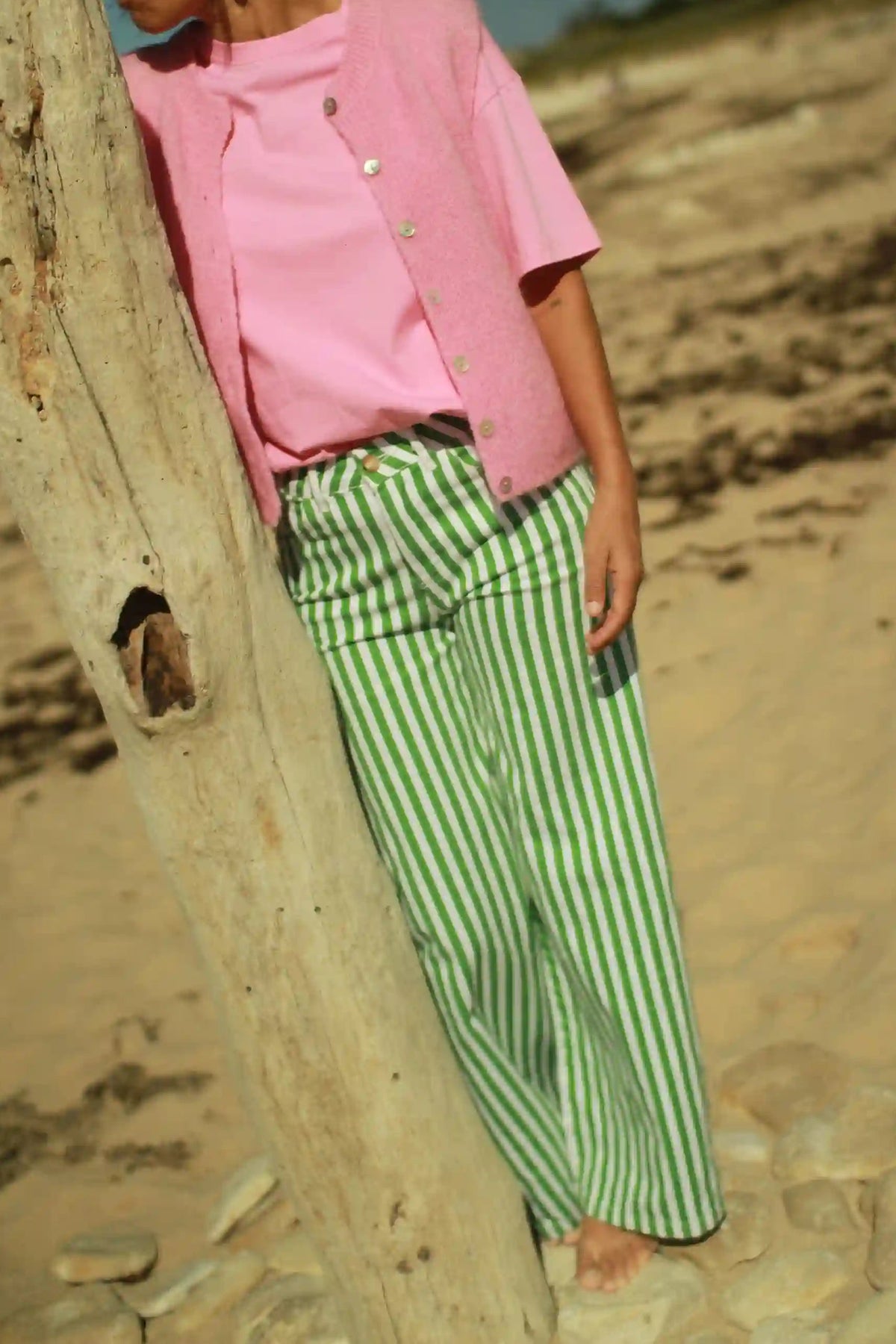 Pantalon "Beetle" rayé vert