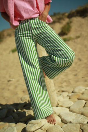 Pantalon "Beetle" rayé vert