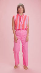 Chemise Gulf sans manche rayée rose/rouge