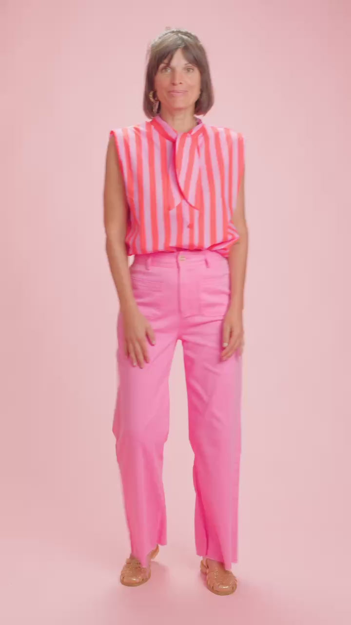 Chemise Gulf sans manche rayée rose/rouge